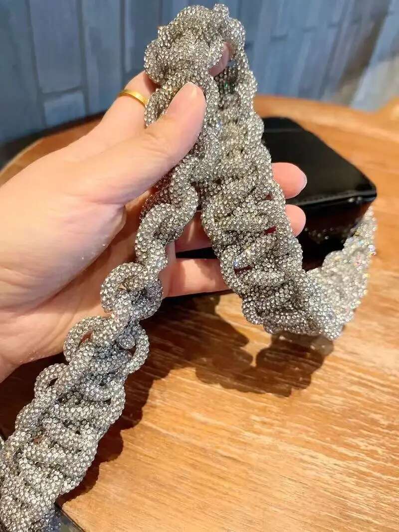 Crystal Rhies Dia Woven Handmade For Handbag Purse Crossbody Shoulder Strap Glitter Belt Bag Accessories