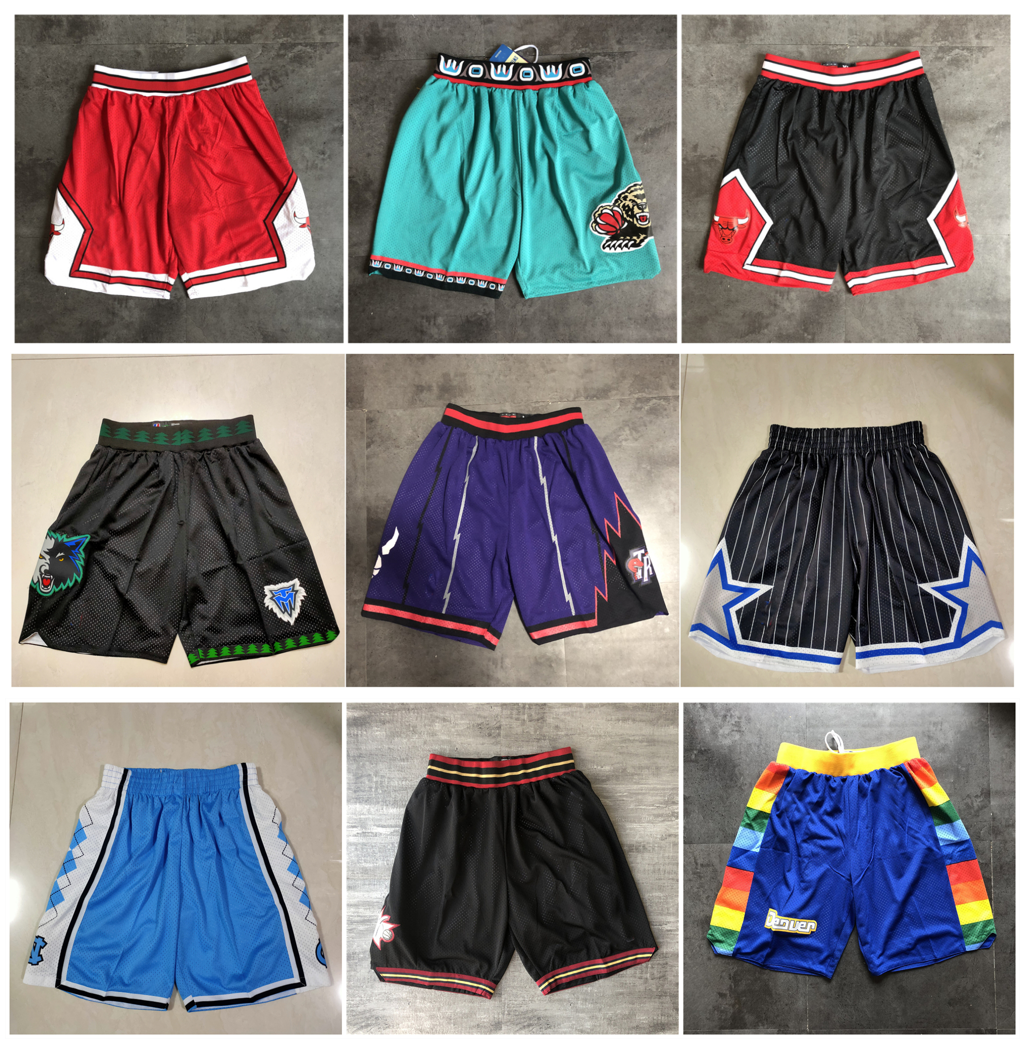 Top Quality ! 1992 Dream Team American Bull Sixer Timberwolve Grizzlie Basketball Shorts Men Shorts de basket Sport Shorts White Blue Size S-XXL