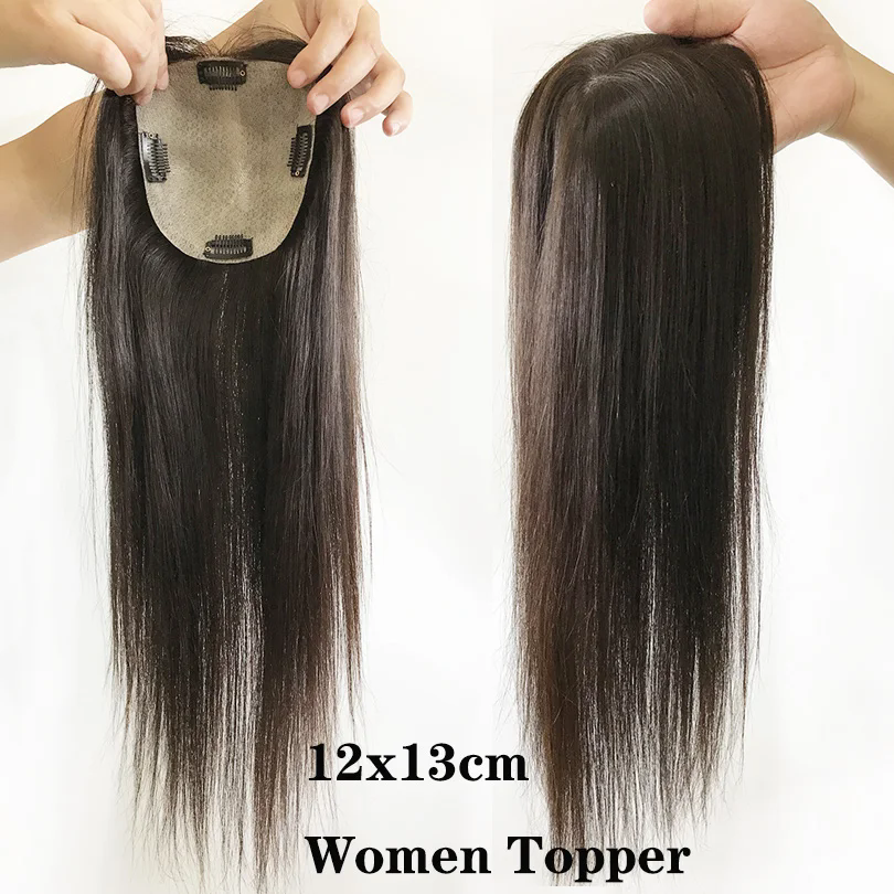 Virgin Human Hair Silky Straight Women Topper European Hair Pieces 4 Clips in 15x16cm 12-20Inch Women Toupee
