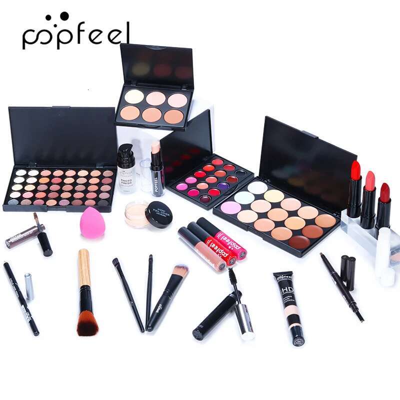 POPFEEL Complete Makeup Set - 24pcs -Warm Brown Tone Lip, Eye Face Makeup, in Long-lasting Paste Form, Gift for Women & Girls