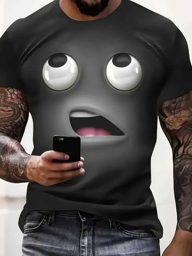 Mens T Shirt 3D Face Print Funny Y2k Casual Short Sleeve O Neck Loose Tee Top Streetwear Pullover Outdoor Oversized Clothing X250113