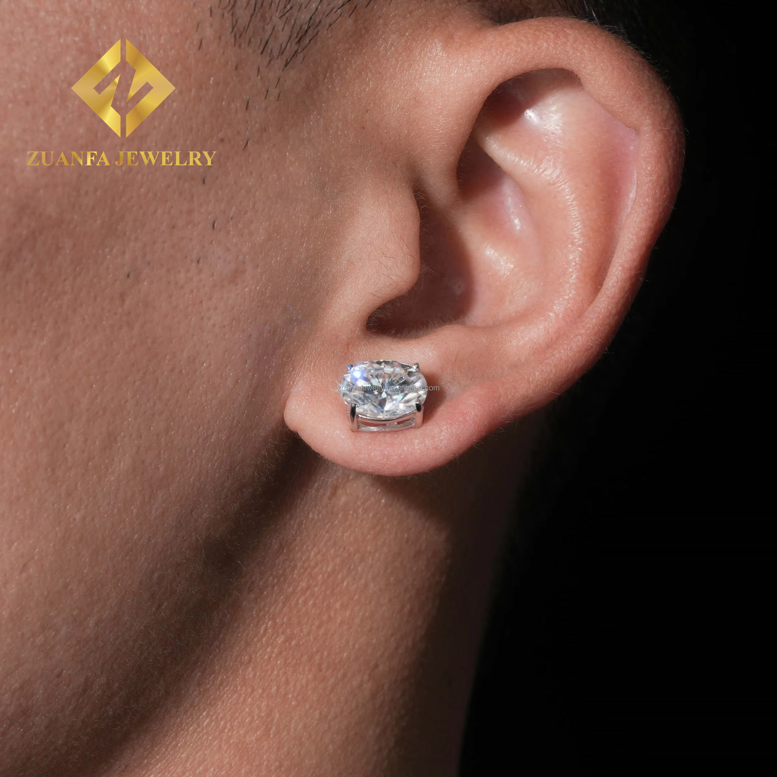 Pass Dia Tester Fashion Style Screw Back Iced Out Man Oval Crushed Brilliant Cut VVS Moissanite Hip Hop Earring