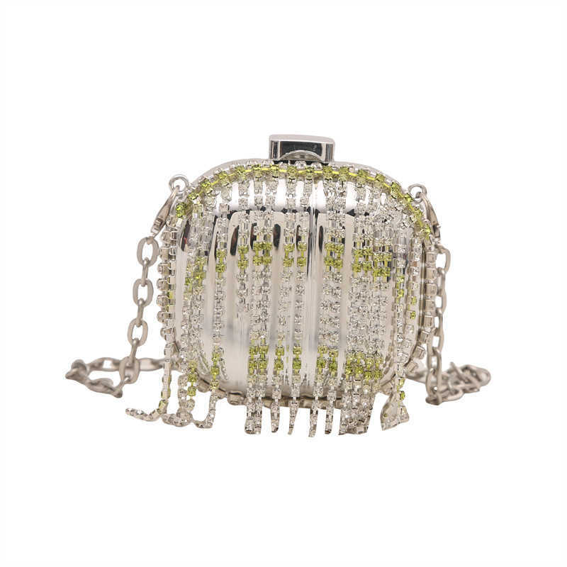 Metal Mini Bag 2024 New Fashionable Rhinestone Tassel Shoulder Bag, Women's Crossbody Chain Box Trendy 250113