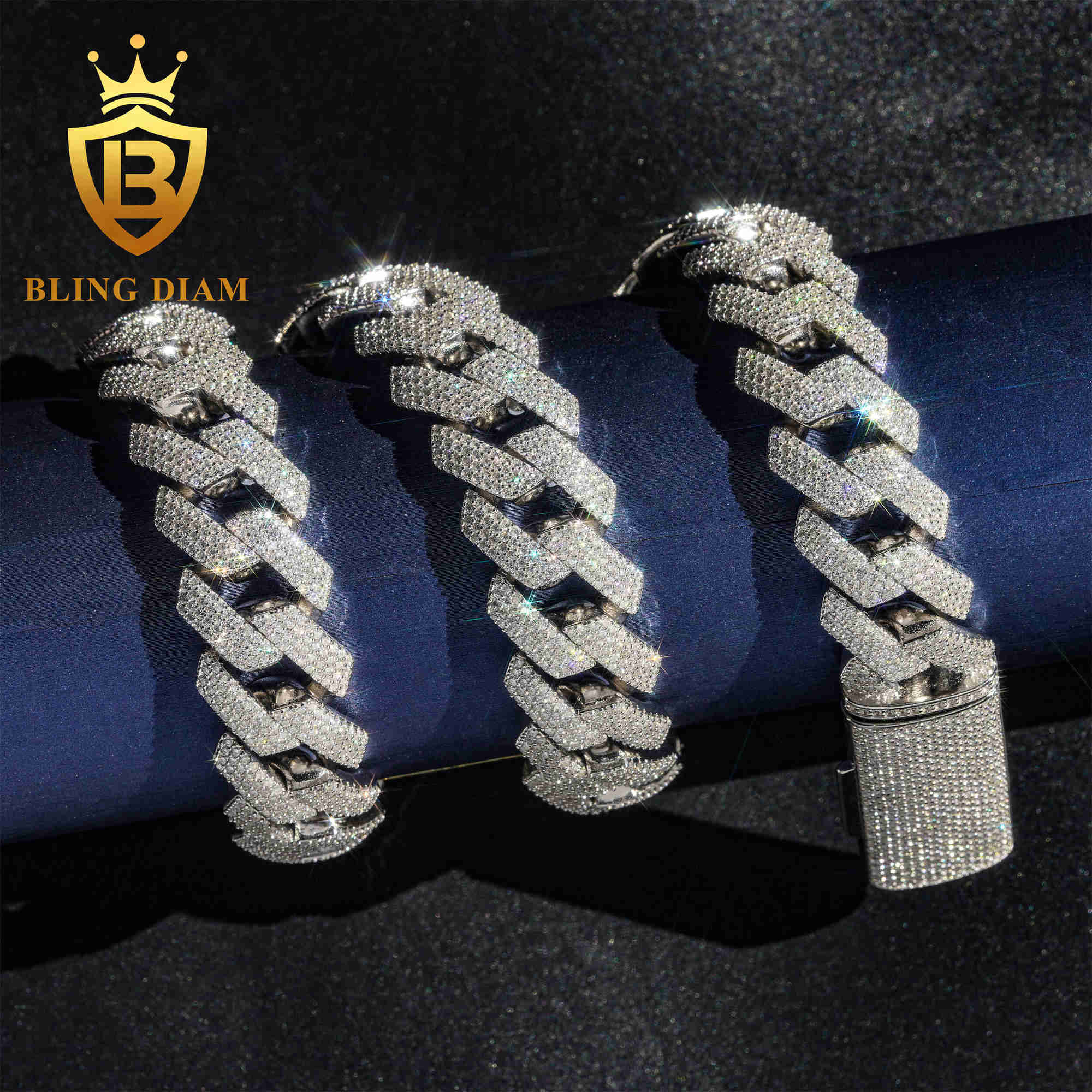 Hip Hop Jewelry Miami Cuban Link Chain For Men18mm Width Moissanite Cuban Chain Necklace 4 Row Iced Out