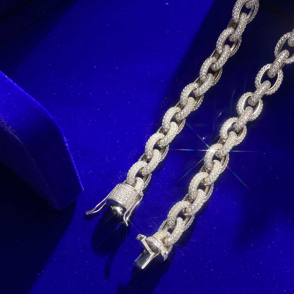 Fashion Hip Hop Iced Out Moissanite pendant necklace VVS Diamond 14k Gold Plated Moissanite Rolo Chain Necklace