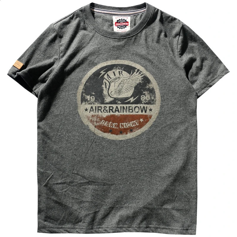 Summer Short Sleeve Oneck Printed Tshirt Mens Fashion 100% Cotton Washed Old Loose Brushed Fabric Large Size Casual Tops 250113