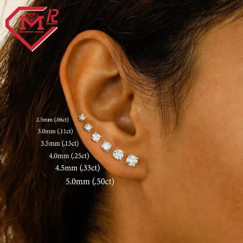 4 Prong Real 10K Solid Gold Earring Screw Back Unisex VVS Round Moissanite Stud Earrings