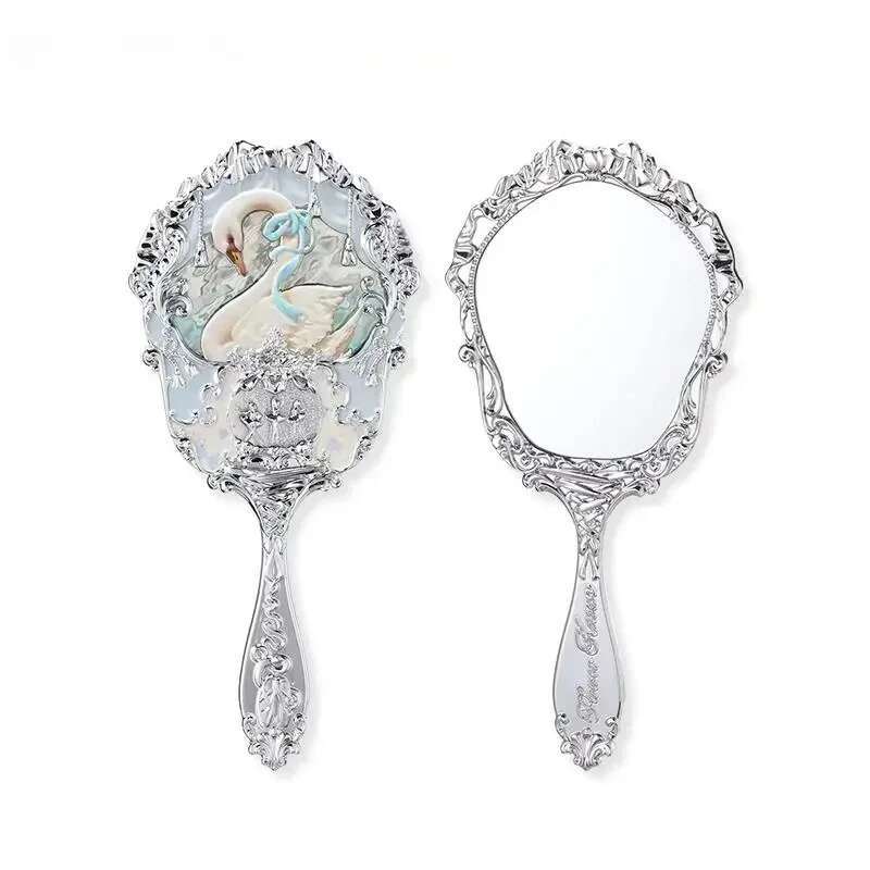 European Vintage Hand Makeup Frame Pocket Heart Mirror for Girl Gift