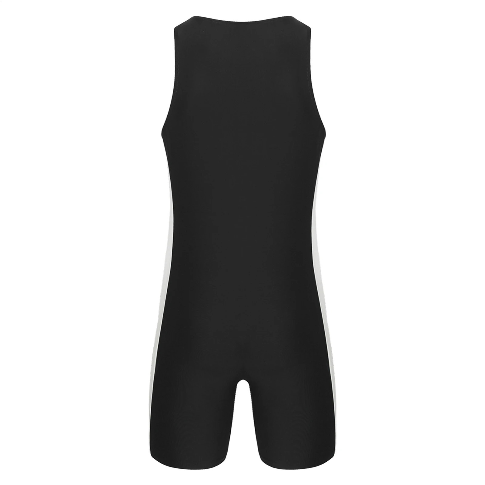Mens Swimwear One-piece Wetsuit Swimming Bathing Suit Round Neck Sleeveless Side Shorts Bodysuit Triathlon Front Zipper Swimsuit 250108