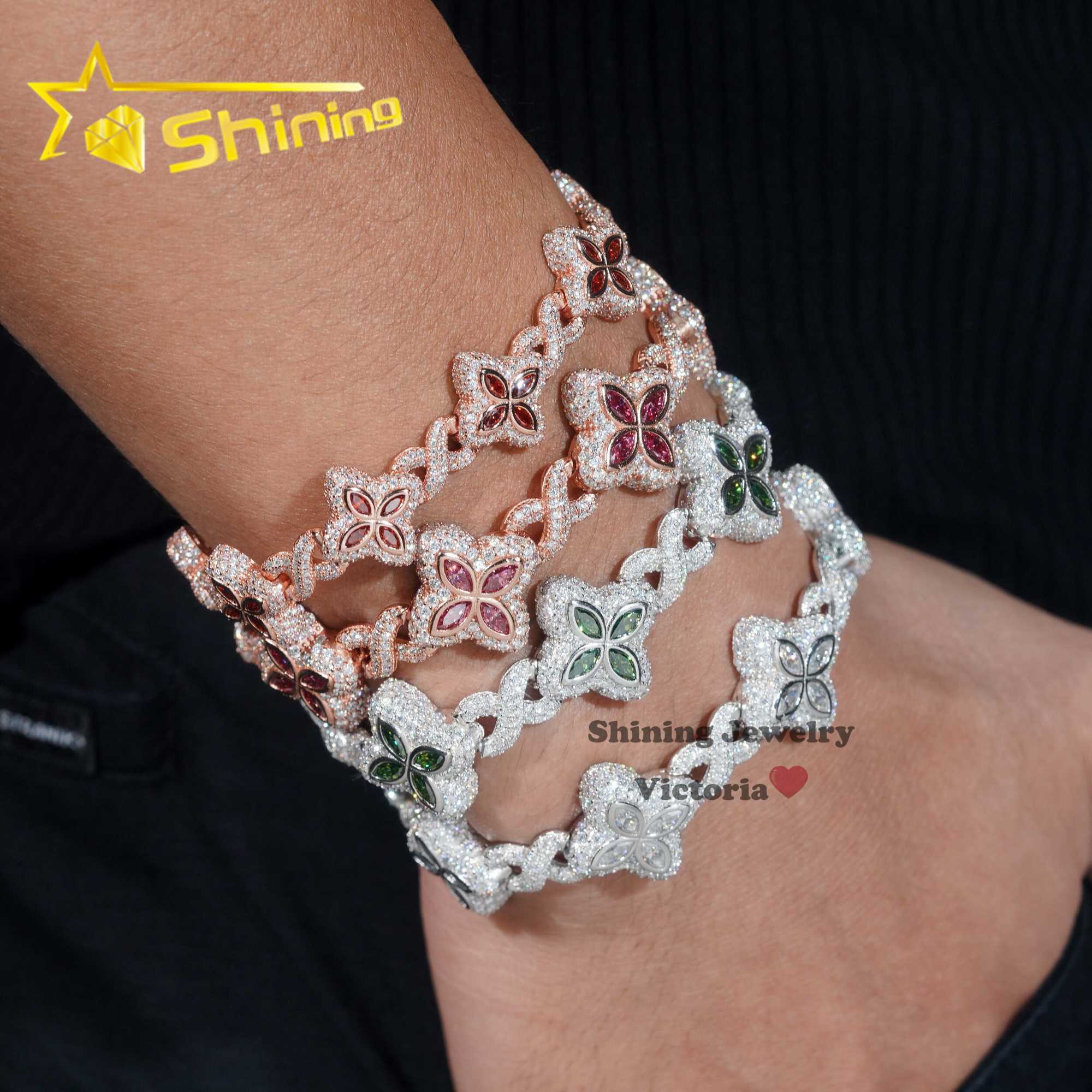 Shining 2024 new arrivals fashion jewelry sterg sier vvs moissanite dia four leaf clover tennis bracelet