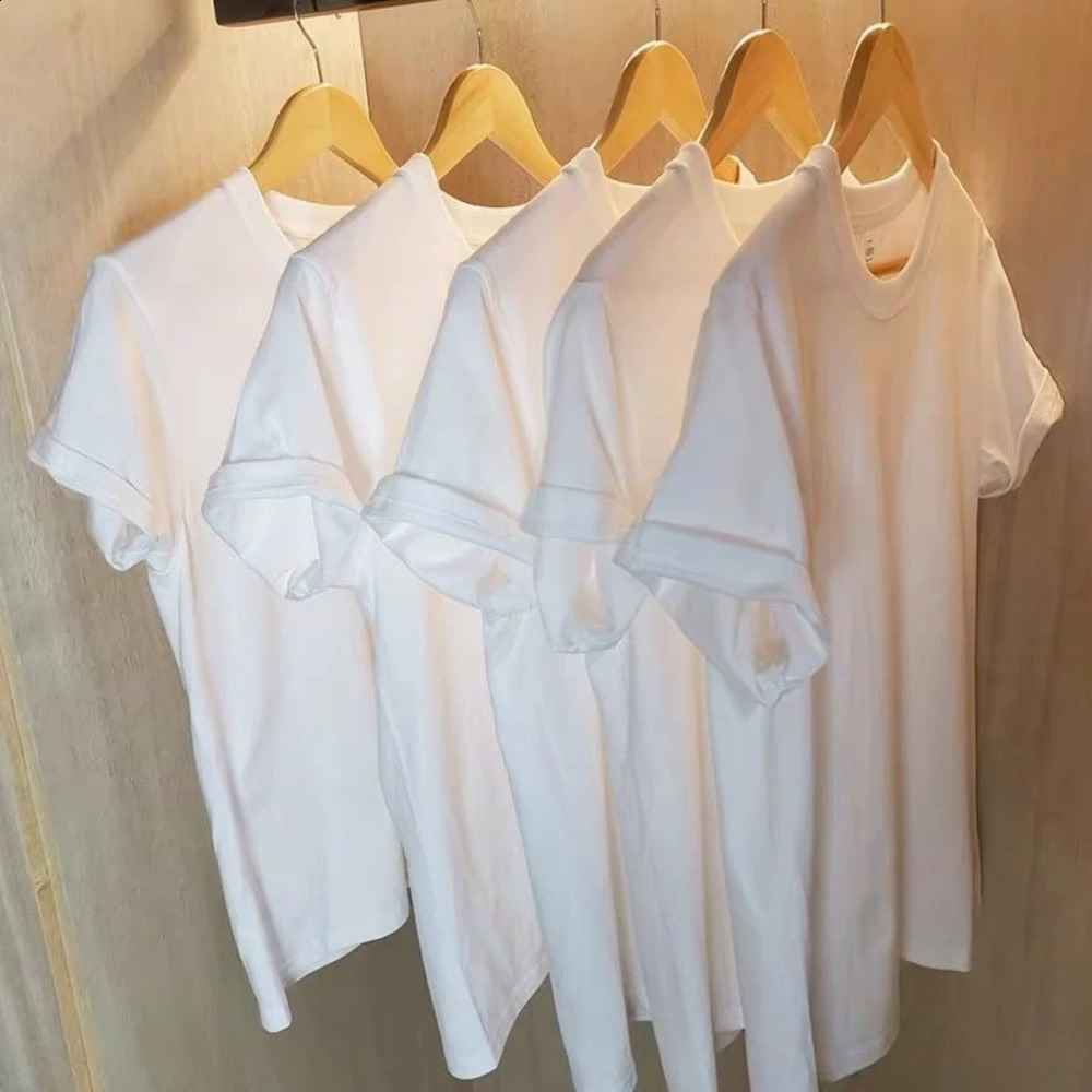 2PCS 100 Cotton Solid T Shirts Mens and Womens Short Sleeve White Tees Casual Breathable Loose Round Neck Tshirt Couple Tops 250113