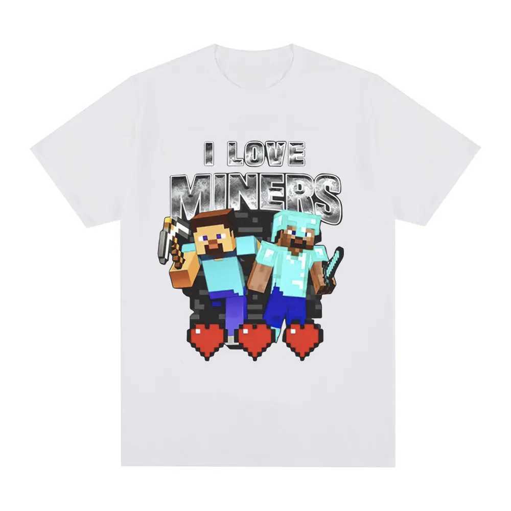 I Love Miners Print T Shirt Otaku Game Funny Meme T-shirt Mens Women Clothing Cotton Casual Short Sleeve Oversized T Shirts Tops X2501131