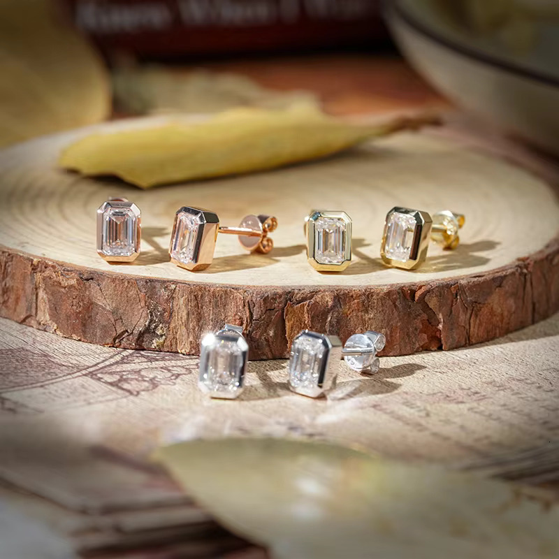 Starsgem 4x6mm loose emerald cut lab grown moissanite dias 9k/10k/14k/ bezel earrings stud Eemerald Cut