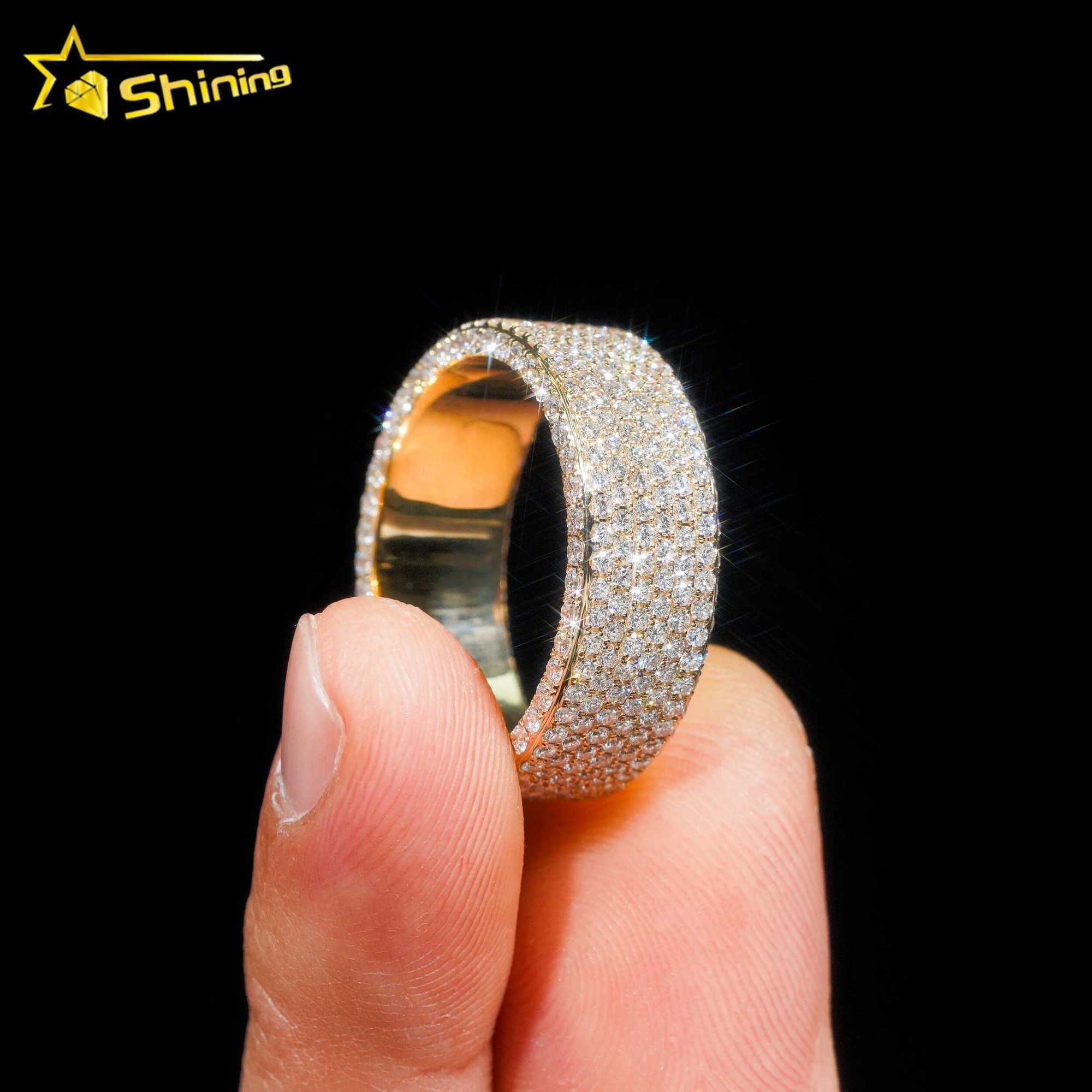 Custom Hip Hop Fine Jewelry Brilliant Real Lab Grown Natural Diamond 10K 14K 18K Gold Engagement Band Full Eternity Ring For Men