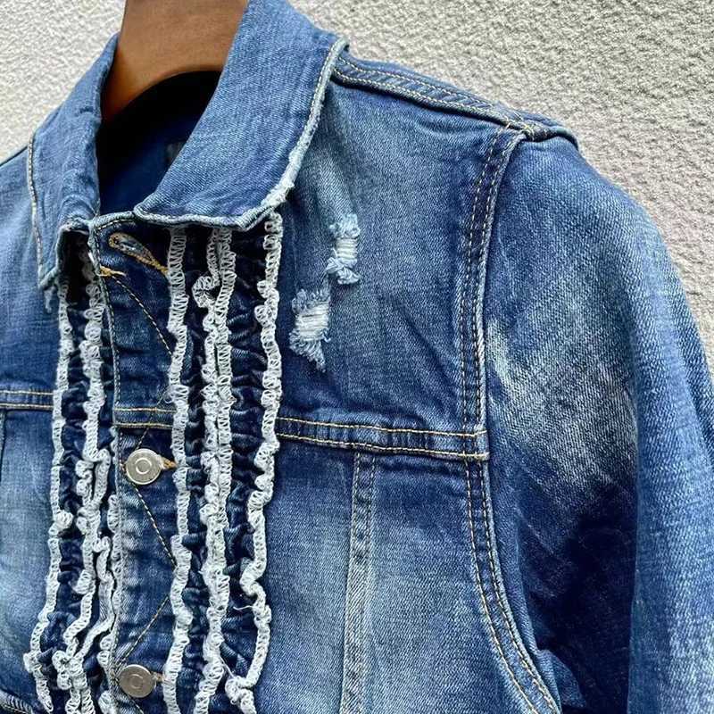 100 CHAREI HARPER 2818 Denim jacket mens high quality wash white top Youth hipster men ripped patch denim jacket X250113