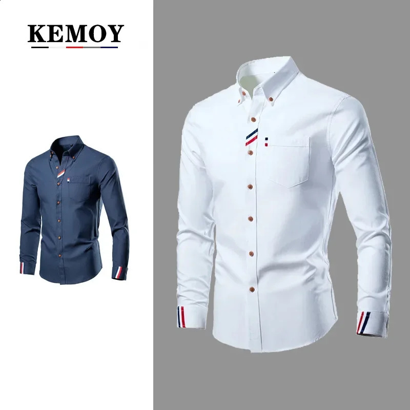 Mens White Shirts Long Sleeve Korean Fashion Contrasting Stripe Chemise Mariage Homme for Men Business Dress Shirt 250108