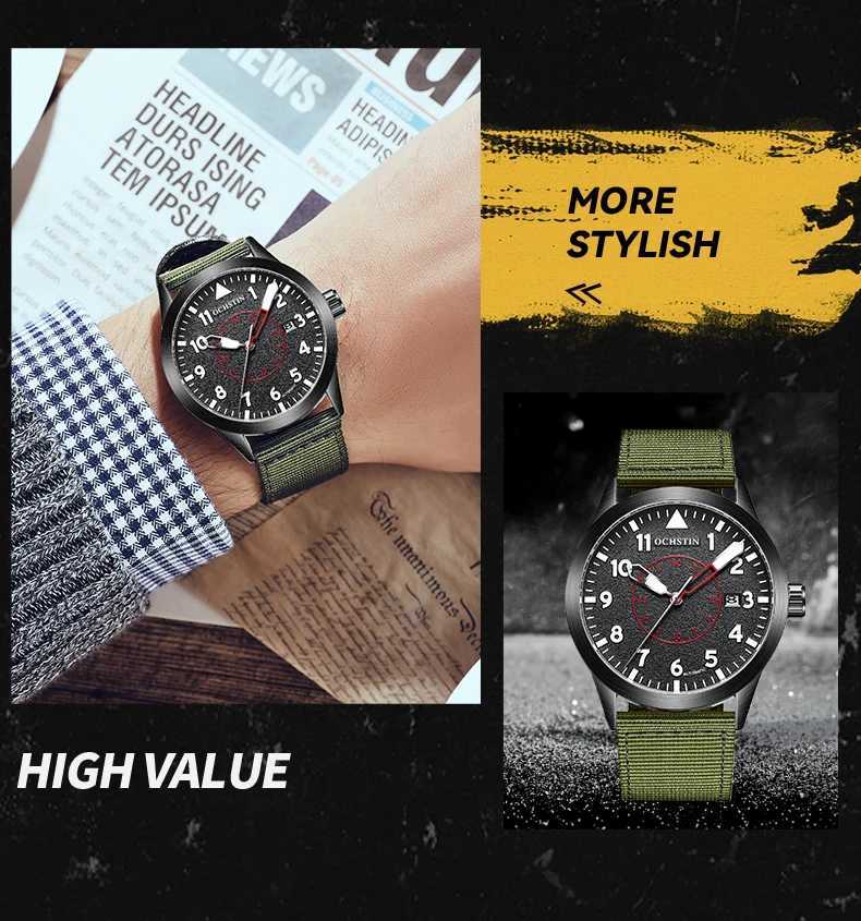 OCHSTIN Mens Mechanical Pilot Watch Luxury Self Wind Nylon Mechanical Mens Watch Automatic Date Relogio Mens Watch M250113