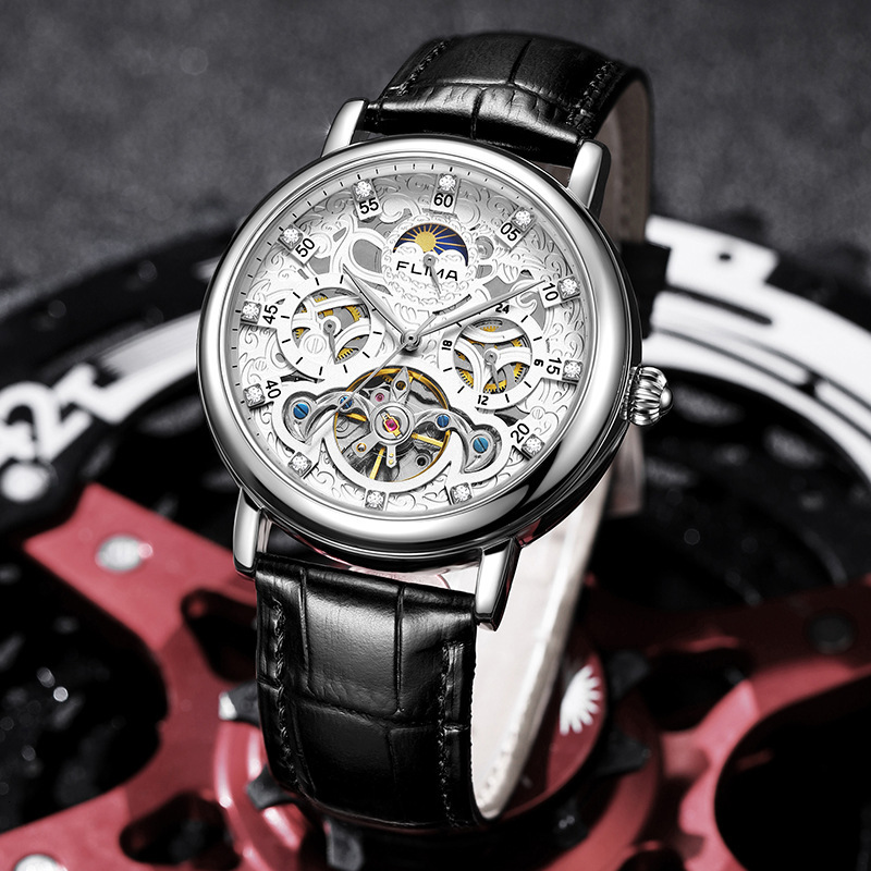 Men's Elegant Automatic Mechanical Watch with Skeleton Design, Night Glow, and Waterproof Steel Band