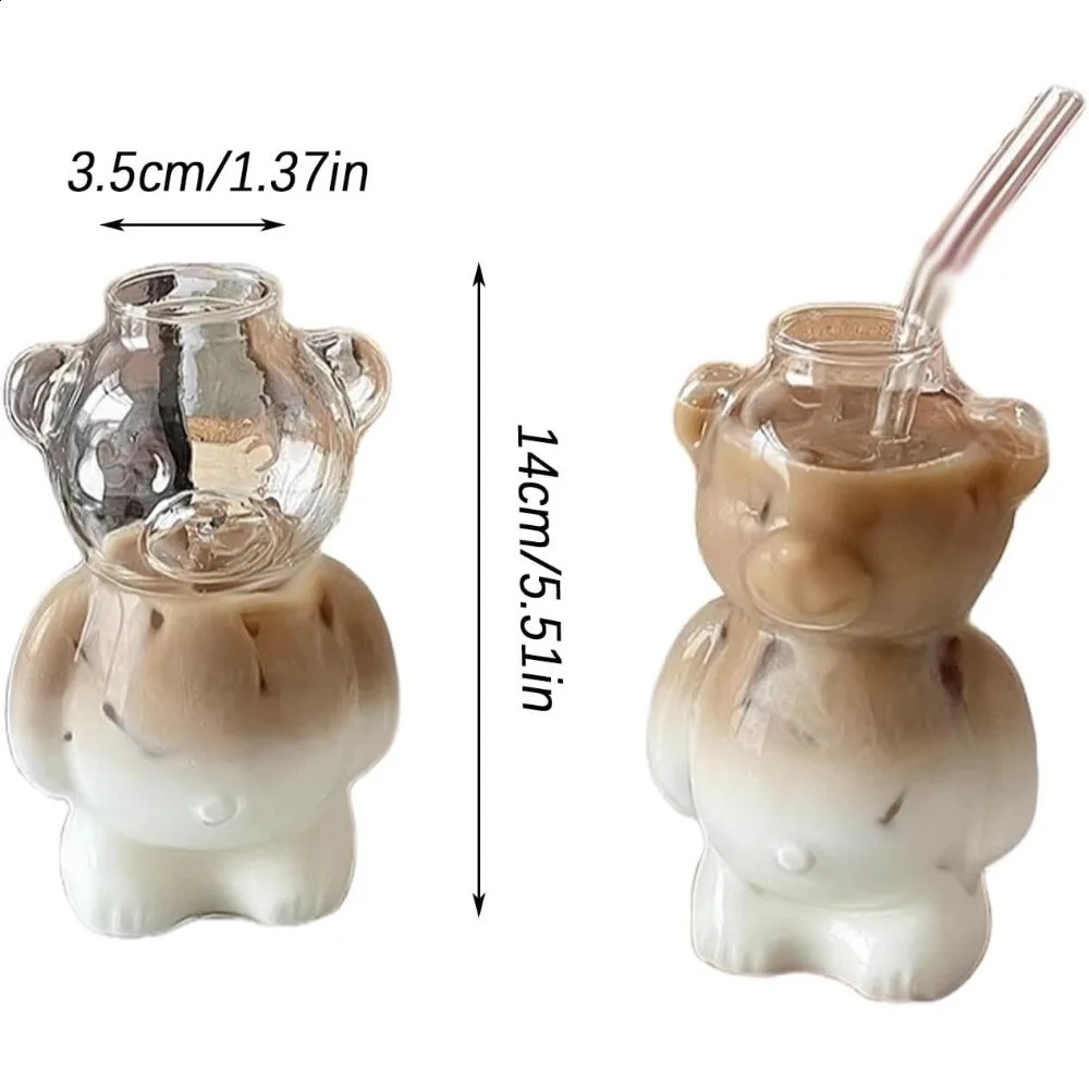 320ML Creative Cute Bear Coffee Cup with Straw Transparent Cup Beer Milk Coffee Water Cup Wholesale Glass Beverage Cup Set 250110