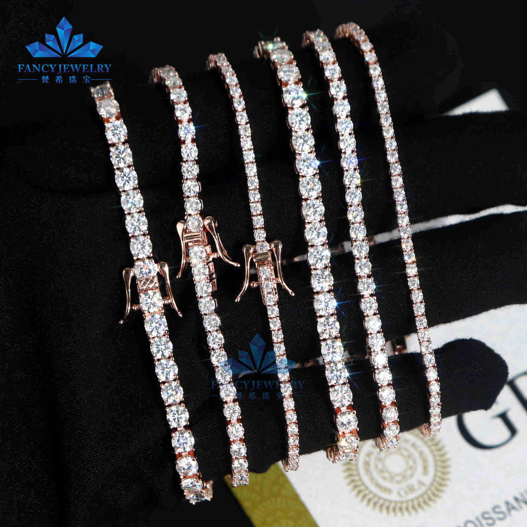 VVS Moissanite Tennis Chain 2mm 3mm 4mm 5mm 6.5mm 925 Sterling Silver White Gold Rose Gold Plated Style Necklace Women Men