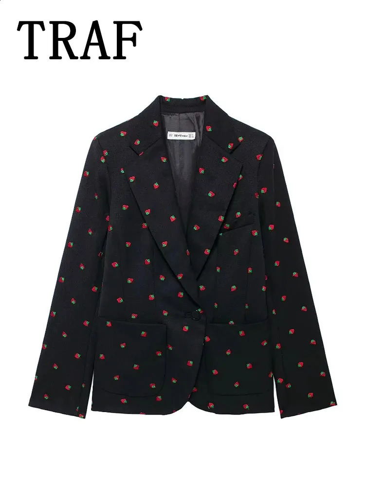 TRAF Strawberry pattern mini Skirt Sets Women 2 Pieces Fashion Strawberry Pattern Blazer Coat Two Piece Set Women Outfi 250109