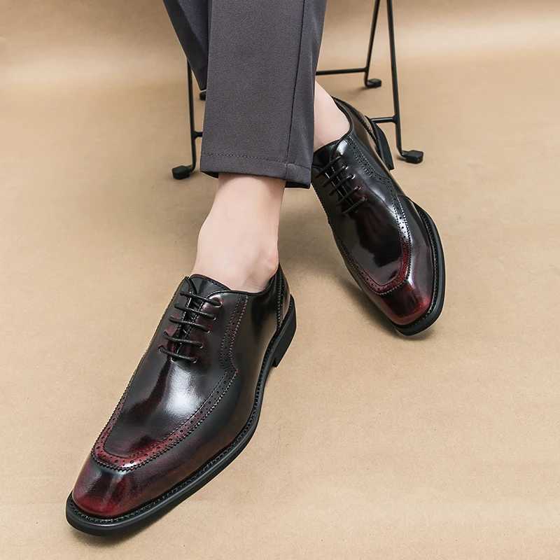 Designer Fi Derby Shoes Men Square Headed Lace up Business Fi Dress Shoes British Style Black Red Size 38-46 Men ShoesXJ250113