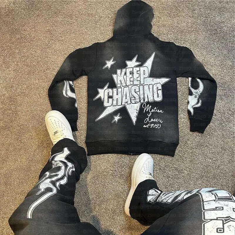 Y2K Personalized Street Hip Hop Punk Style Washed Fabric Letter Printed Hoodie