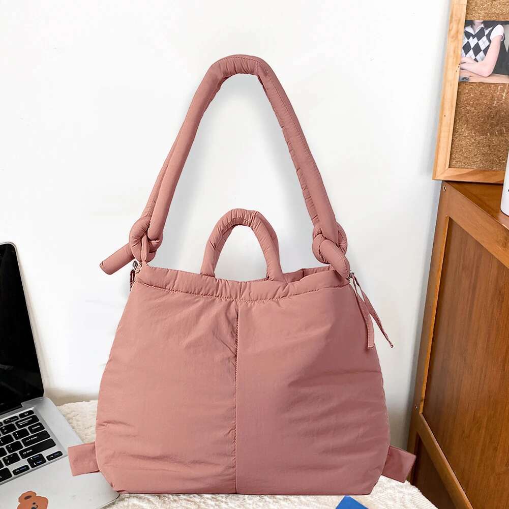 Stuffing Lightweight Stylish Backpack Large Capacity Women Puffy Drawstring Bucket Puffer Padded Shoulder Solid Tote Bag