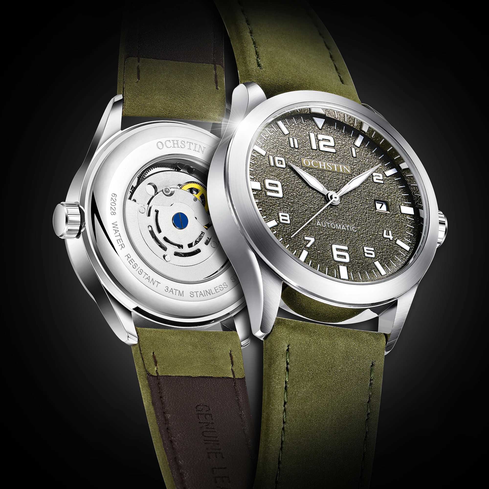 OCHSTIN Mens Mechanical Pilot Watch Luxury Self Wind Leather Mechanical Mens Watch Automatic Date Relogio Mens Watch M250113