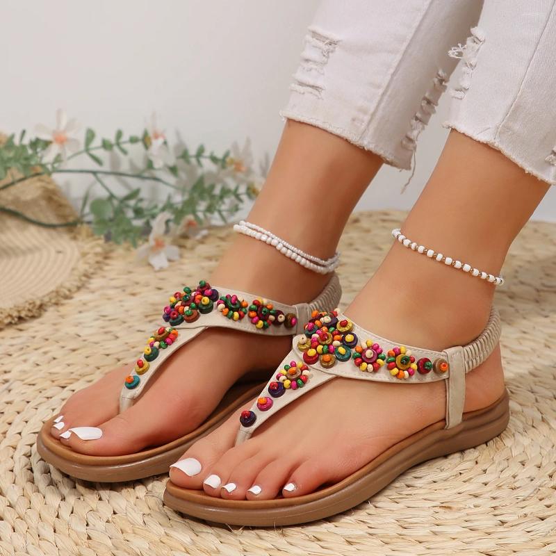 Sandals Bohemia Style Flat Heels Women's Casual Comfortable Clip Toe Sandles 2025 Summer Elastic Band Beach Women Sandalias