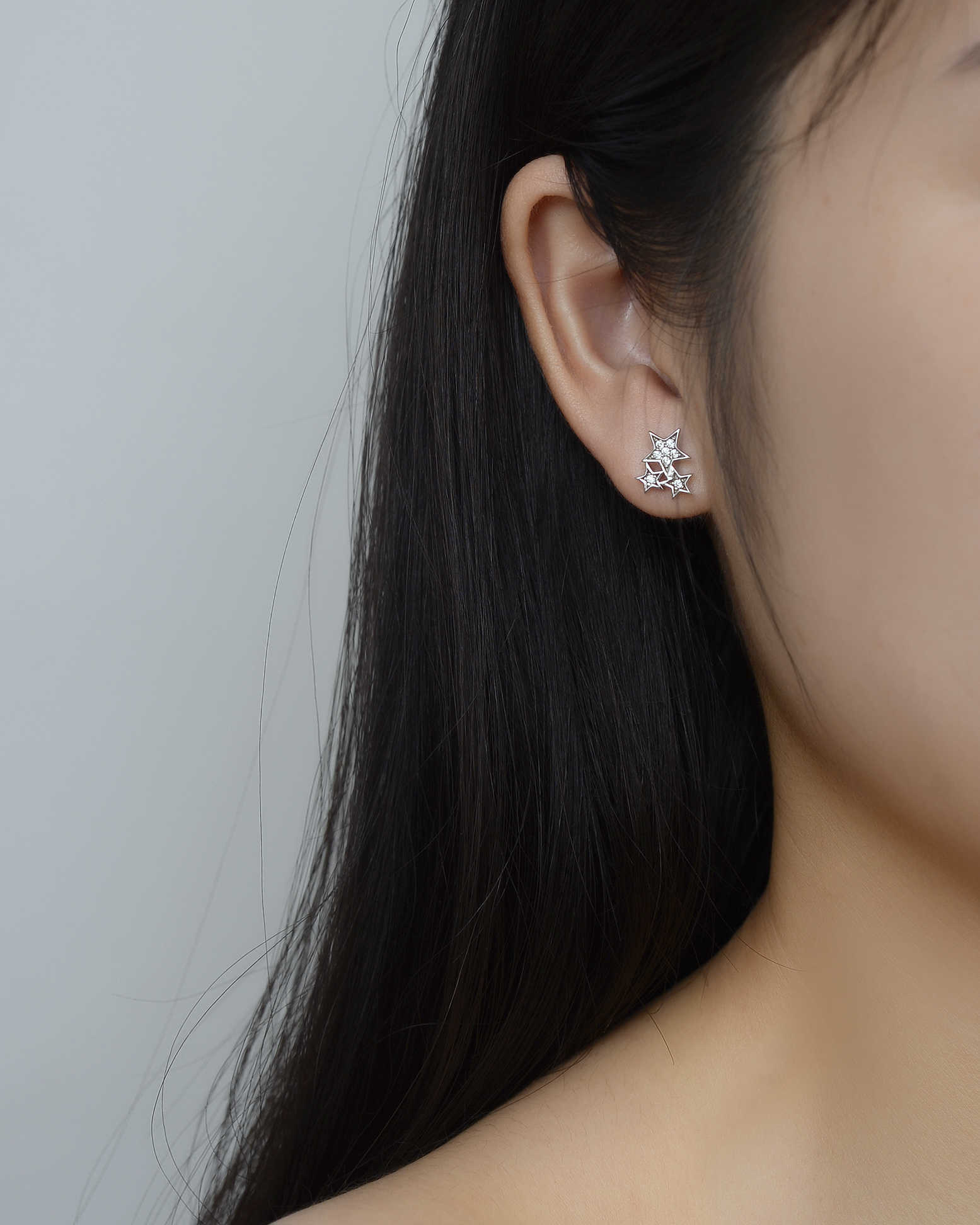 Trend Earrings Wholesale Bulk Fashion Stud earrings 925 Sterling Silver White Gold CZ Zircon Three Star Stud Earrings for women