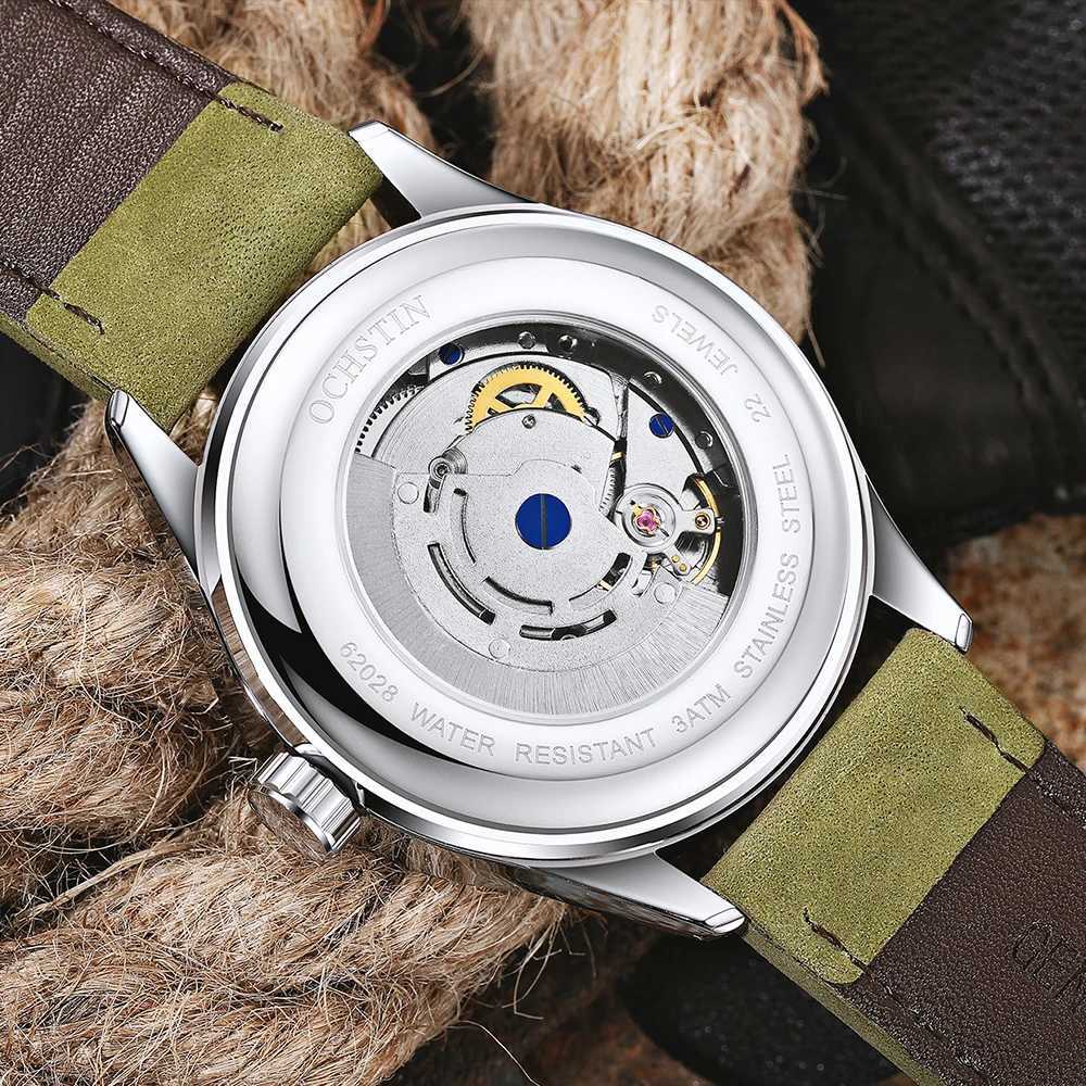OCHSTIN Mens Mechanical Pilot Watch Luxury Self Wind Leather Mechanical Mens Watch Automatic Date Relogio Mens Watch M250113