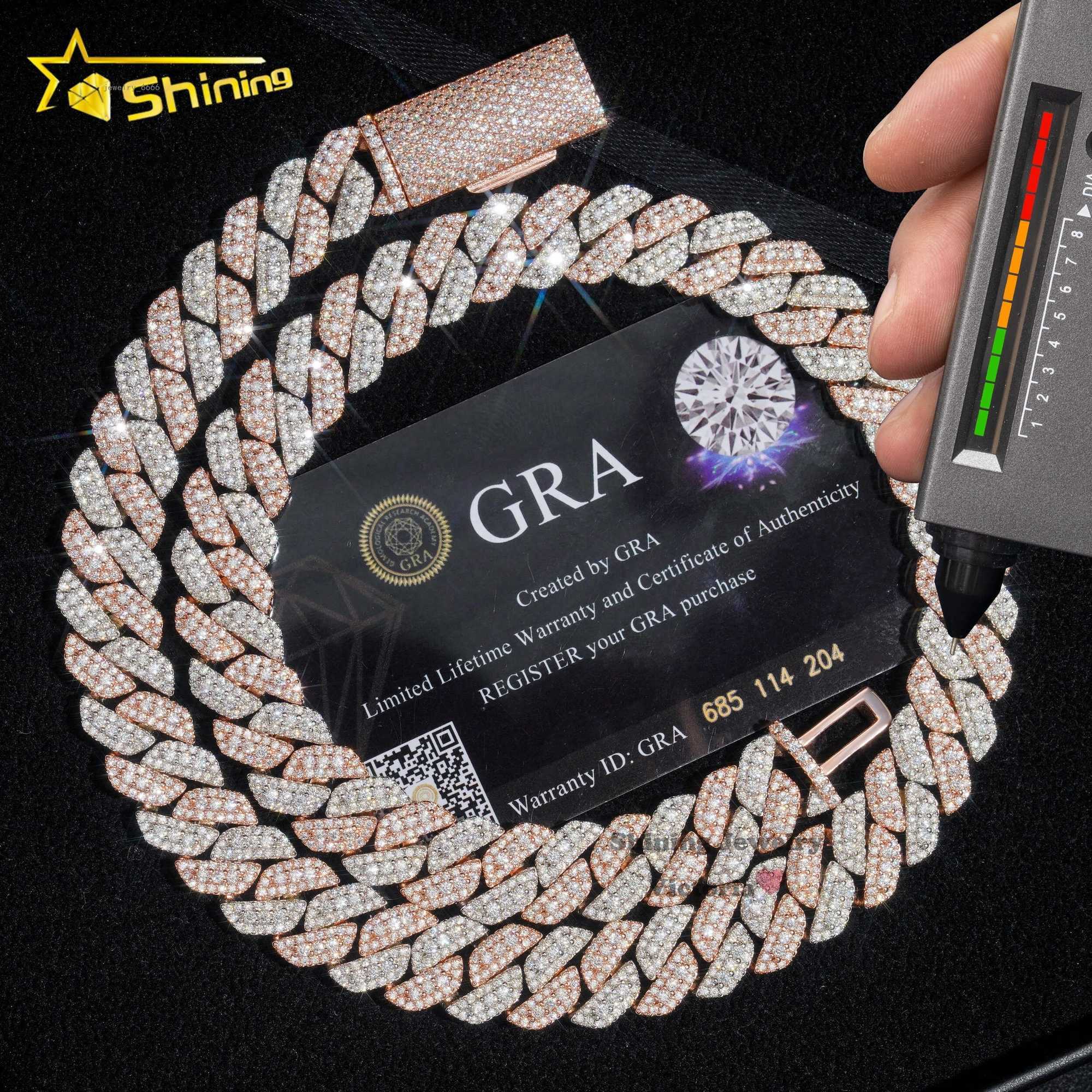 Rose gold plated two tone iced out 13mm 925 sterling silver pass diamond tester hip hop jewelry vvs moissanite cuban link chain