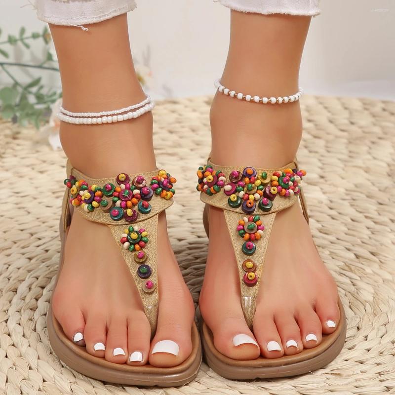 Sandals Bohemia Style Flat Heels Women's Casual Comfortable Clip Toe Sandles 2025 Summer Elastic Band Beach Women Sandalias