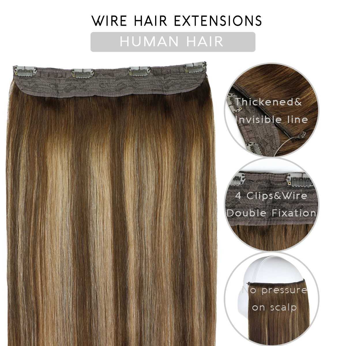 (New) VINBAO Halo Hair Extensions Real Human Hair Secret Wire Hair Extensions for Women W250113