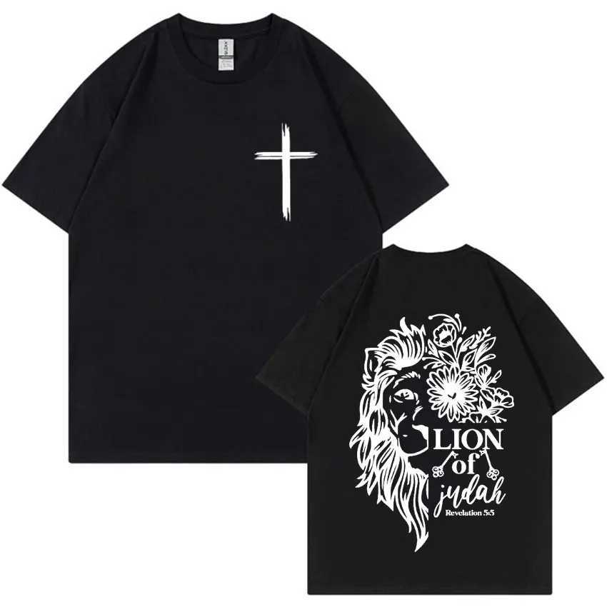Jesus Lion of Judah Print T-shirt for Men Women Aesthetic Christian Clothing T Shirts Fashion Oversized 100% Cotton T Shirt Tops X250113