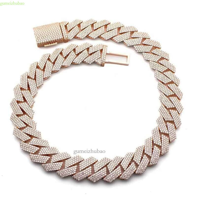 dia gold necklace 20mm Width 3 Row hop hip jewelry iced Out moissanite dias cuban k chain necklaces designer bracelet Free Shipping