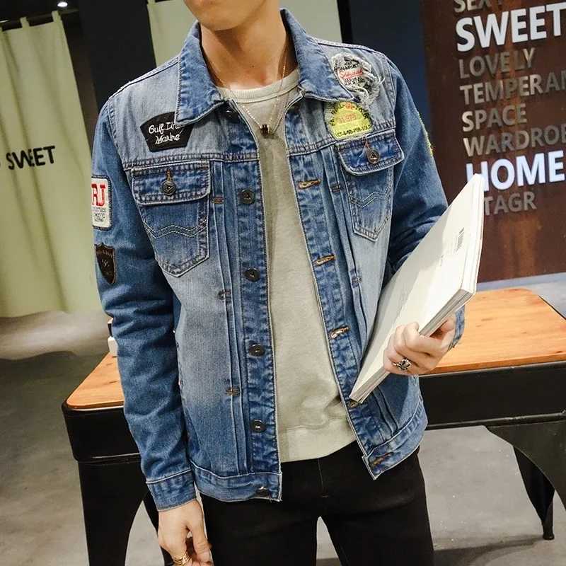 Trendy With Hole Mens Denim Jacket Ripped Male Jean Coats Plus Size Original Designer Elatic Rock Lxury Fast Delvery Loose Worn X250113