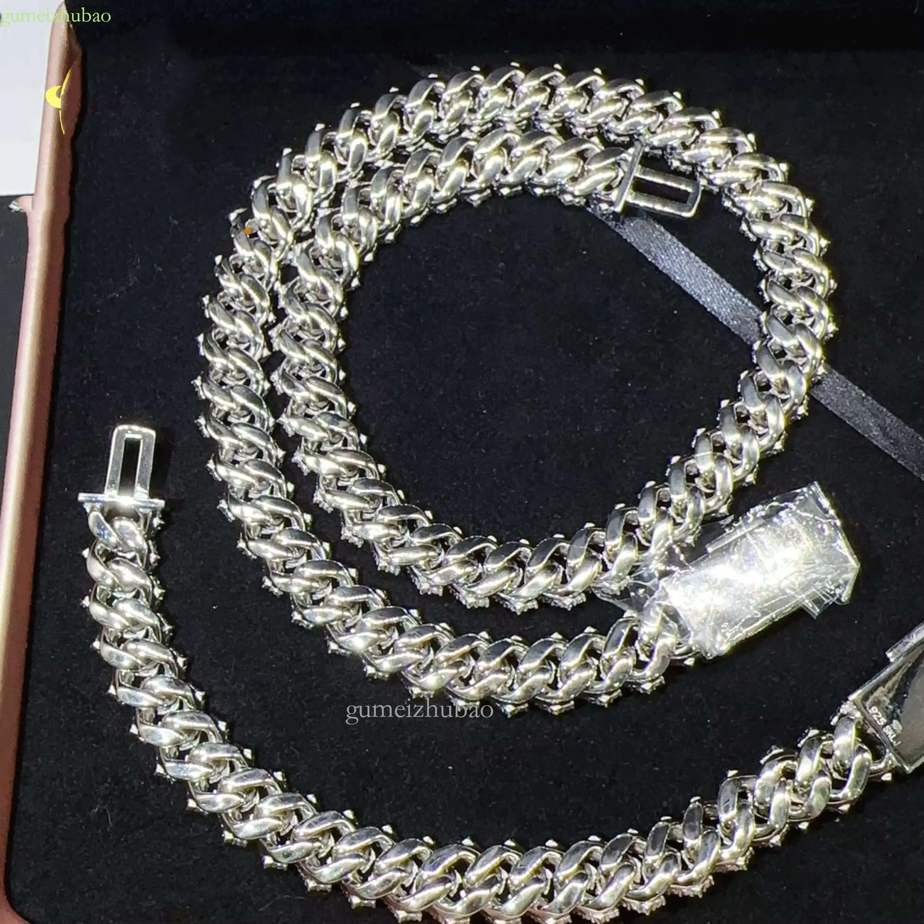 designer moissanite ice out dia 14mm wide GRA gold sterg sier cuban k chain for men fashion necklace with box