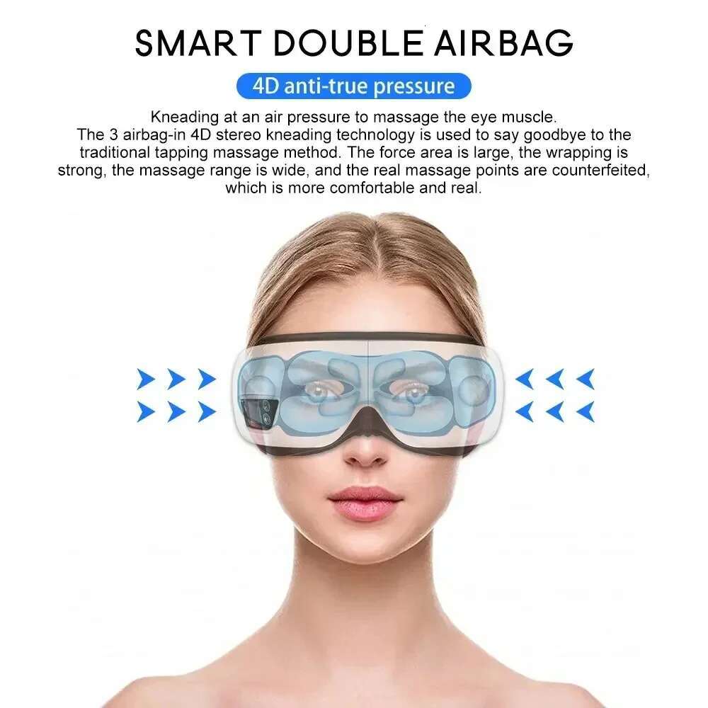 6D Bluetooth Music Massager Smart Airbag Vibration Eye Instrument Hot Compress Eyes Massage Glasses Fatigue Pouch Care