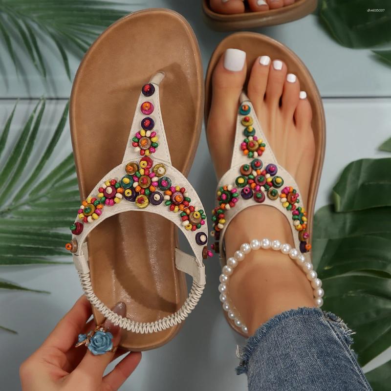 Sandals Bohemia Style Flat Heels Women's Casual Comfortable Clip Toe Sandles 2025 Summer Elastic Band Beach Women Sandalias