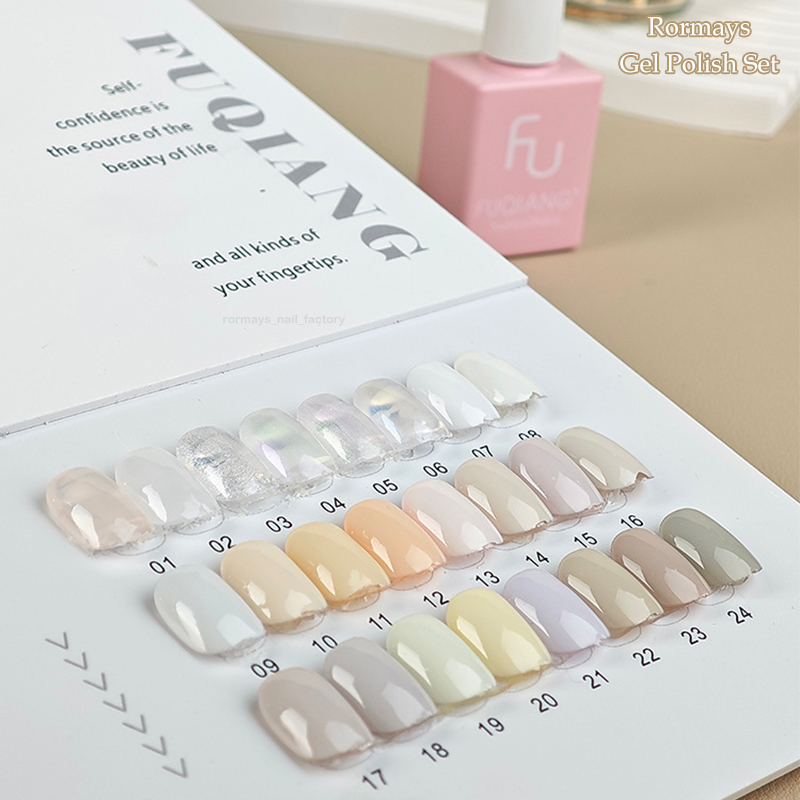 Rormays White gel Set 24PCS Mixed Varnish Cream White Initial White Semi Permanent Varnish Soaked Nail Salon Primer Finish Nail Factory Wholesale