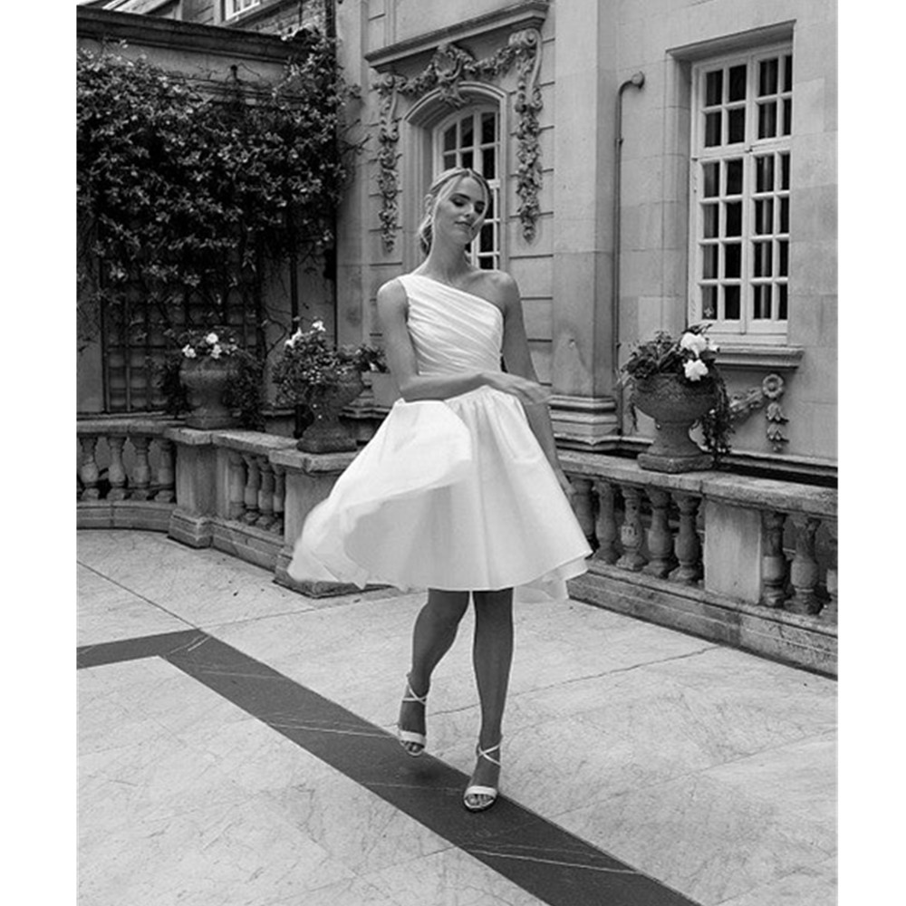 Princess One Shoulder A Line Mini Wedding Dresses for Women White Short Organza Brides Strapless Bridal Gown Vestido De Noiva Customized