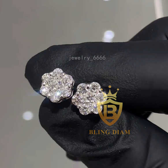 Read to Ship D VVS Moissanite Stud Earring 925 sterling silver 10k 14k 18k plated hip hop earrings earring Flower ear rings