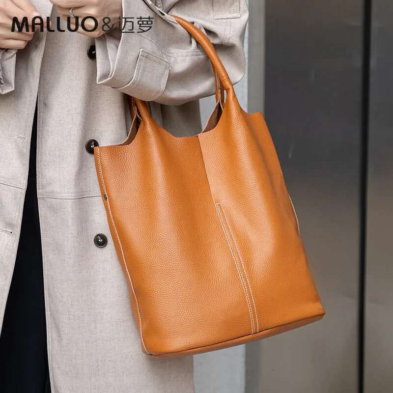 Bucket Ladies Women Casual Genuine Cow Leather Shoulder Bags Ladies Tote Handbags Big Shopper Bag For Female
