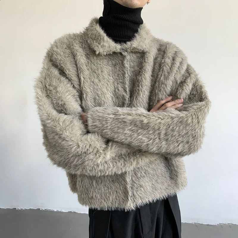 Autumn Winter Plush Jacket Lapel Faux Fur Single Breasted Coats Loose Casual Versatile for Men Women Trendy Outwear 250107