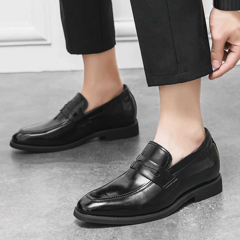 New Men Leather Shoes Height Elevator Shoes For Men Luxury Dress Shoes Slip Business Comfortable Increase 6cm Wedding LoafersXJ250113