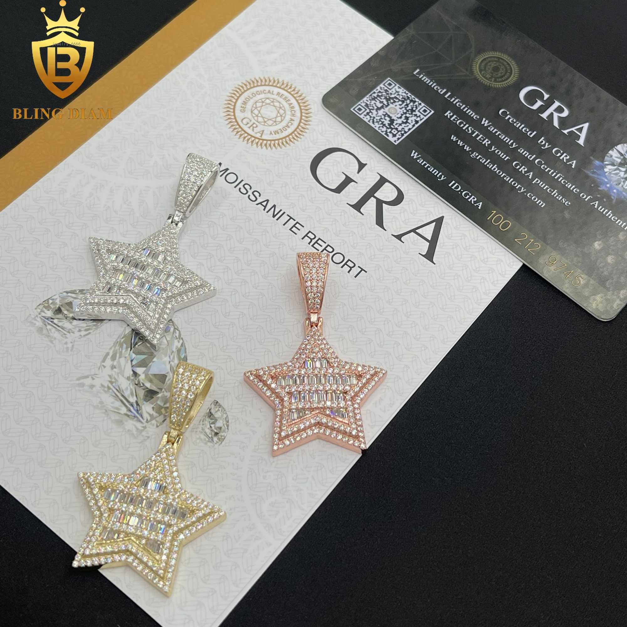 Hip Hop Custom Necklace Men Pass Diamond Tester 925 Sterling Silver VVS Moissanite Star Pendant Charm Necklace