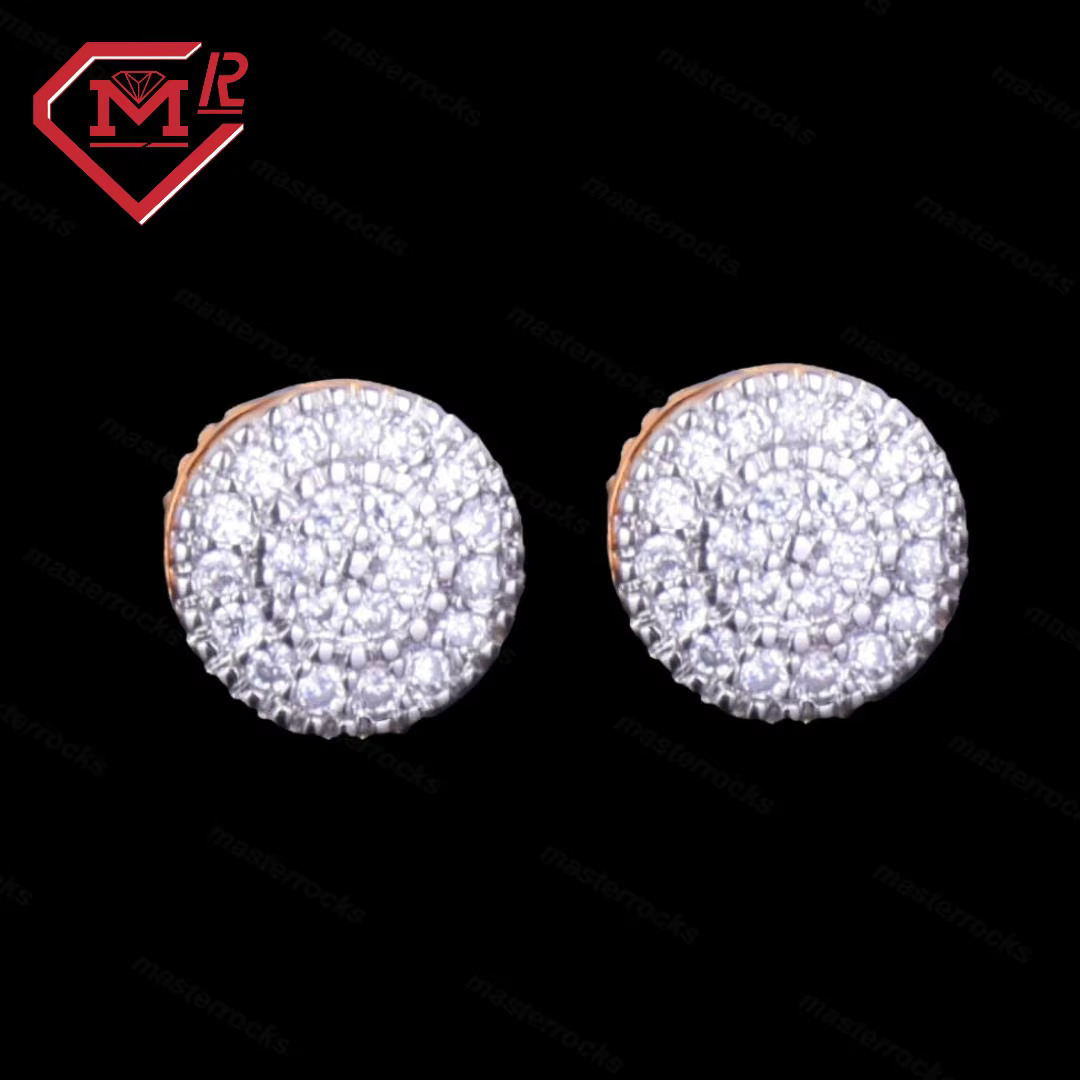 Hot Sale Sterg Sier Round Dia VVS Moissanite Iced Out Hip Hop Earrings For Men
