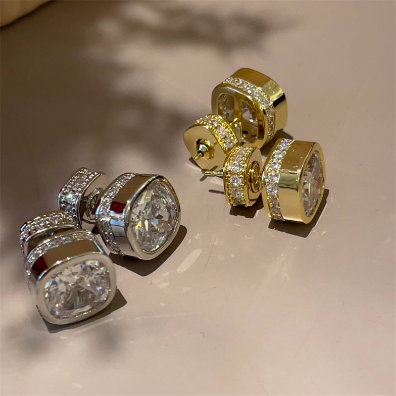 Choucong Handmade Stud Earrings Luxury Jewelry 925 Sterling Silver Gold Fill 5A Cubic Zircon CZ Diamond Gemstones Elegant Party Women Square Earring G